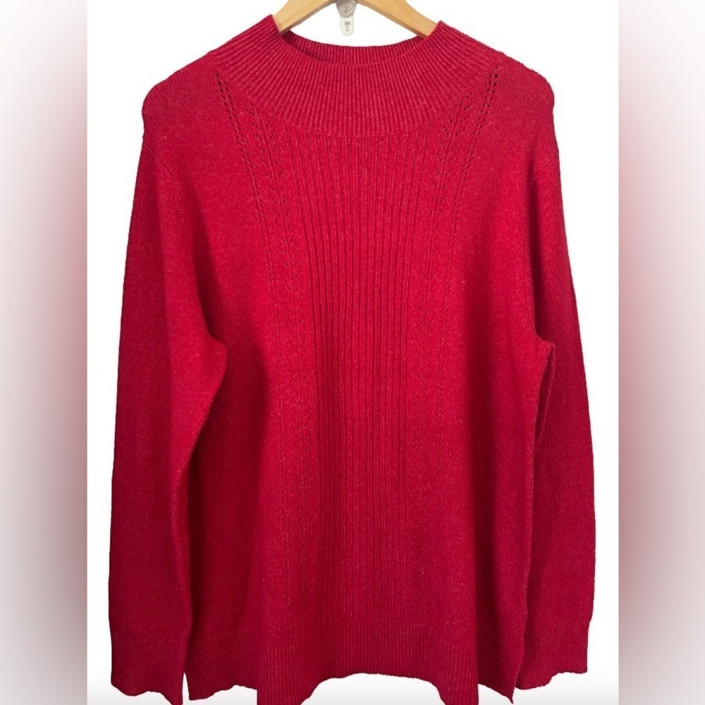 Old Navy red heather mock trtlnk rib knit frnt l/s cottn blnd swtr SZ XL holiday